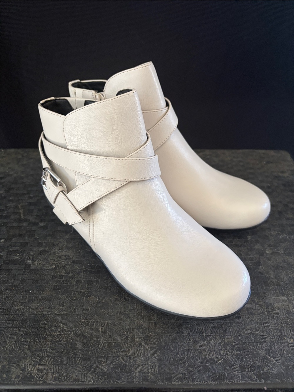 Women's Cream Ankle Booties with Buckle Strap
